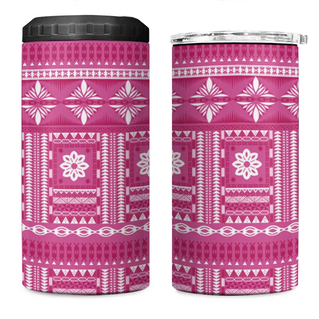 Fiji Masi All Pink 4 in 1 Can Cooler Tumbler Tapa Pattern - Polynesian Pride