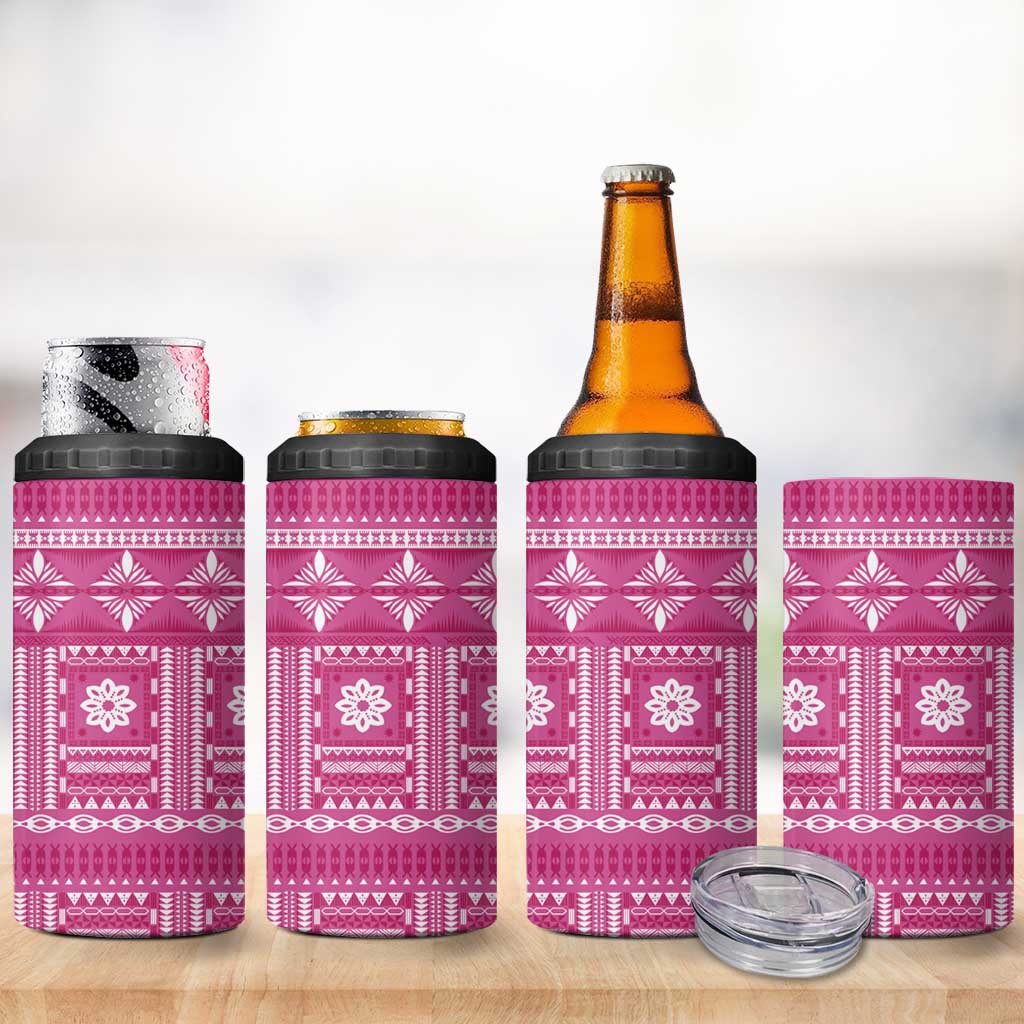 Fiji Masi All Pink 4 in 1 Can Cooler Tumbler Tapa Pattern - Polynesian Pride