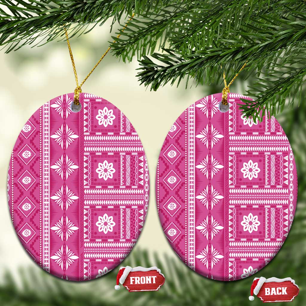 Fiji Masi All Pink Ceramic Ornament Tapa Pattern - Polynesian Pride