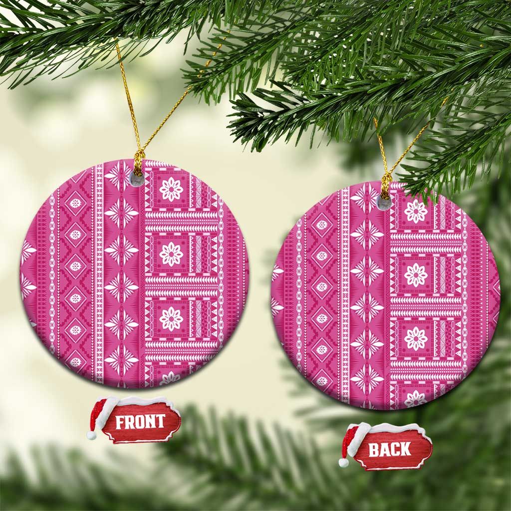Fiji Masi All Pink Ceramic Ornament Tapa Pattern - Polynesian Pride