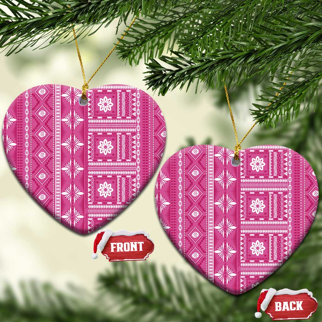 Fiji Masi All Pink Ceramic Ornament Tapa Pattern - Polynesian Pride