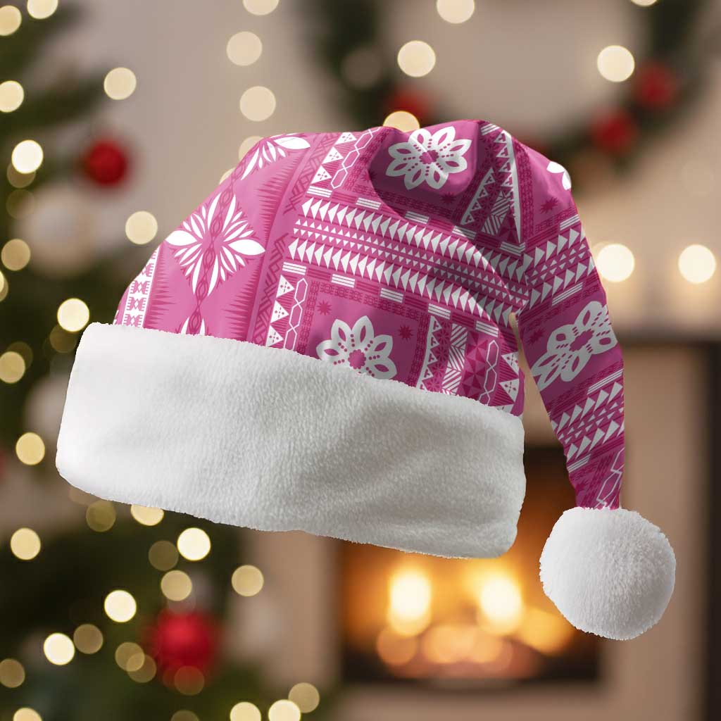 Fiji Masi All Pink Christmas Santa Hat Tapa Pattern - Polynesian Pride