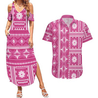 Fiji Masi All Pink Couples Matching Summer Maxi Dress and Hawaiian Shirt Tapa Pattern - Polynesian Pride