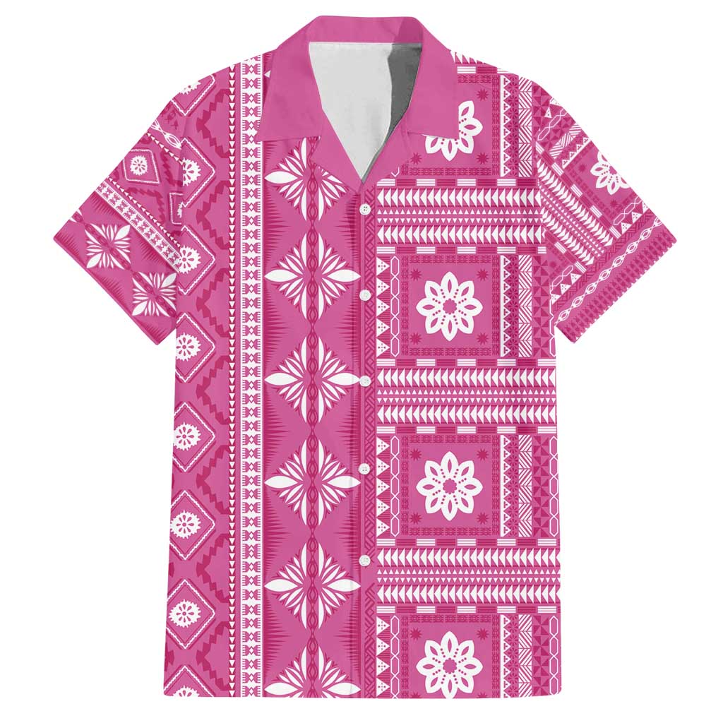 Fiji Masi All Pink Family Matching Long Sleeve Bodycon Dress and Hawaiian Shirt Tapa Pattern - Polynesian Pride