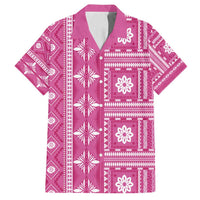 Fiji Masi All Pink Family Matching Off Shoulder Short Dress and Hawaiian Shirt Tapa Pattern - Polynesian Pride