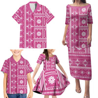 Fiji Masi All Pink Family Matching Puletasi and Hawaiian Shirt Tapa Pattern - Polynesian Pride
