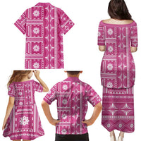 Fiji Masi All Pink Family Matching Puletasi and Hawaiian Shirt Tapa Pattern - Polynesian Pride
