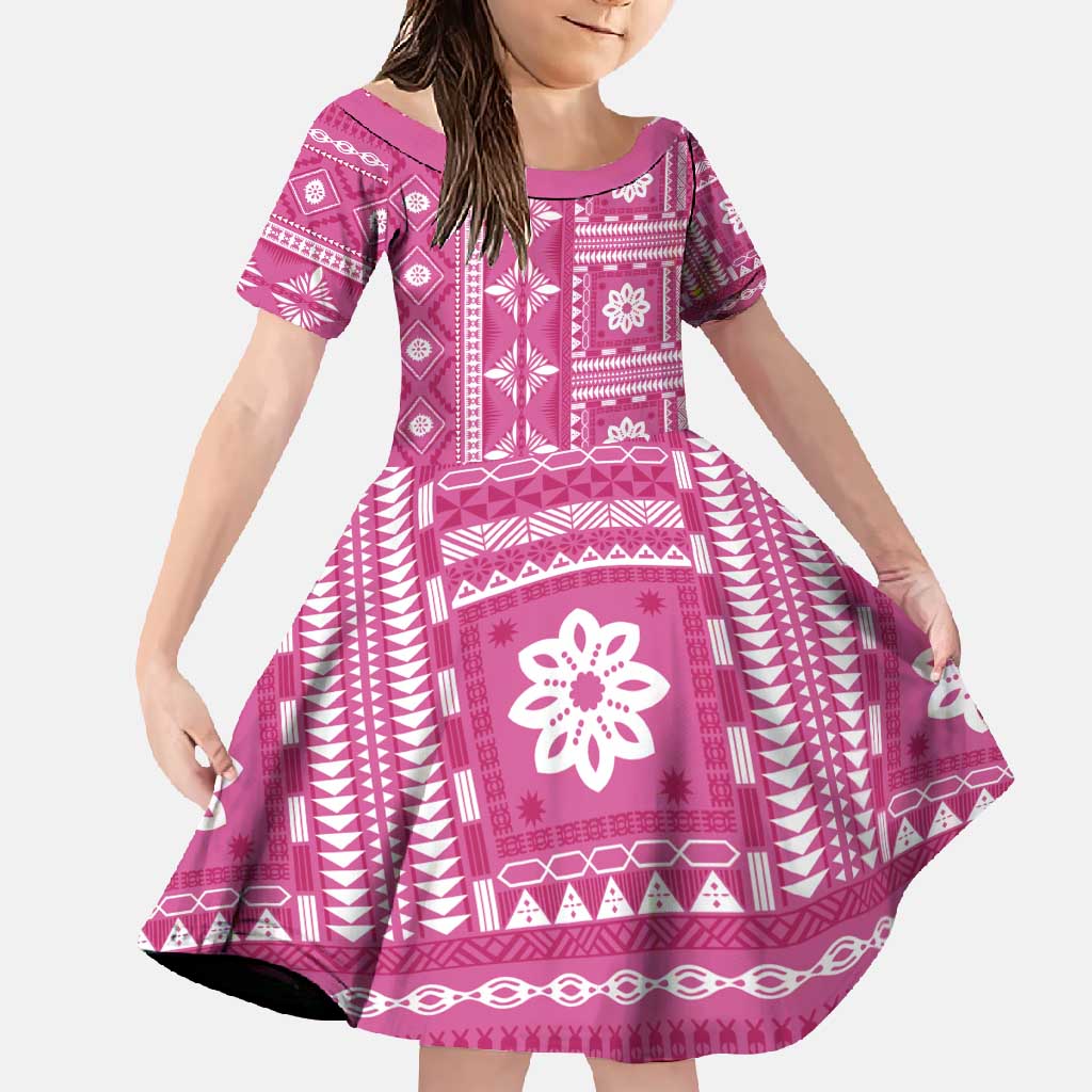 Fiji Masi All Pink Family Matching Short Sleeve Bodycon Dress and Hawaiian Shirt Tapa Pattern - Polynesian Pride
