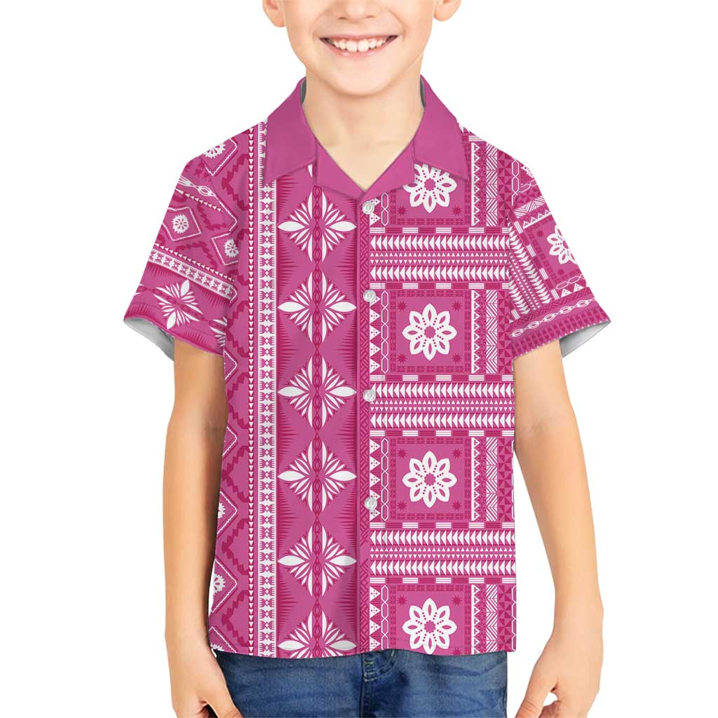 Fiji Masi All Pink Family Matching Summer Maxi Dress and Hawaiian Shirt Tapa Pattern - Polynesian Pride