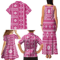 Fiji Masi All Pink Family Matching Tank Maxi Dress and Hawaiian Shirt Tapa Pattern - Polynesian Pride