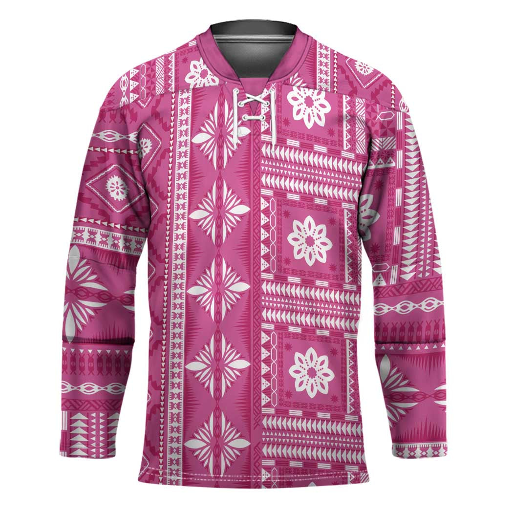 Fiji Masi All Pink Hockey Jersey Tapa Pattern - Polynesian Pride