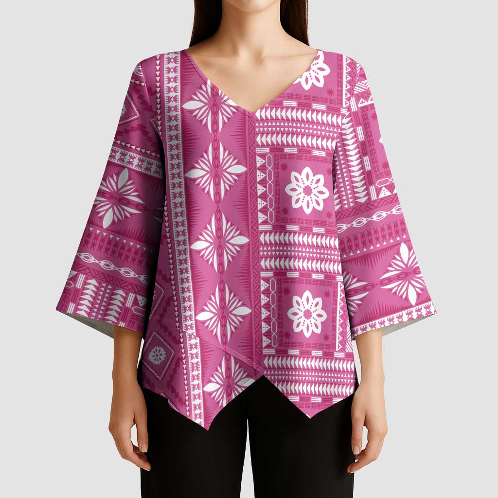 Fiji Masi All Pink Kimono Sleeve Blouse Tapa Pattern - Polynesian Pride