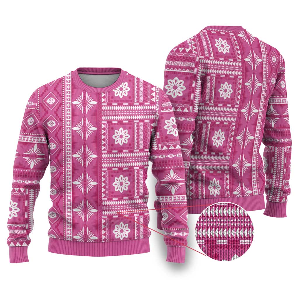 Fiji Masi All Pink Ugly Christmas Sweater Tapa Pattern - Polynesian Pride