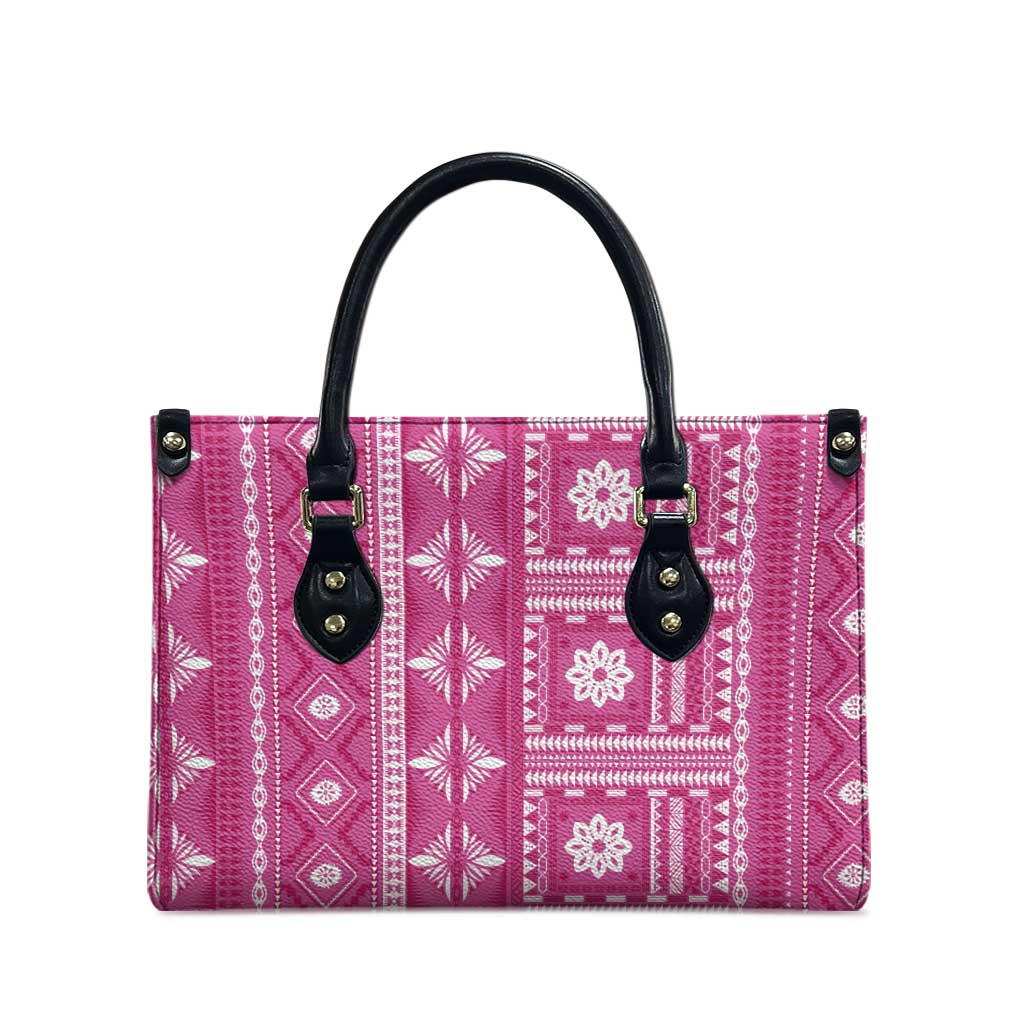 Fiji Masi All Pink Leather Bag Tapa Pattern - Polynesian Pride