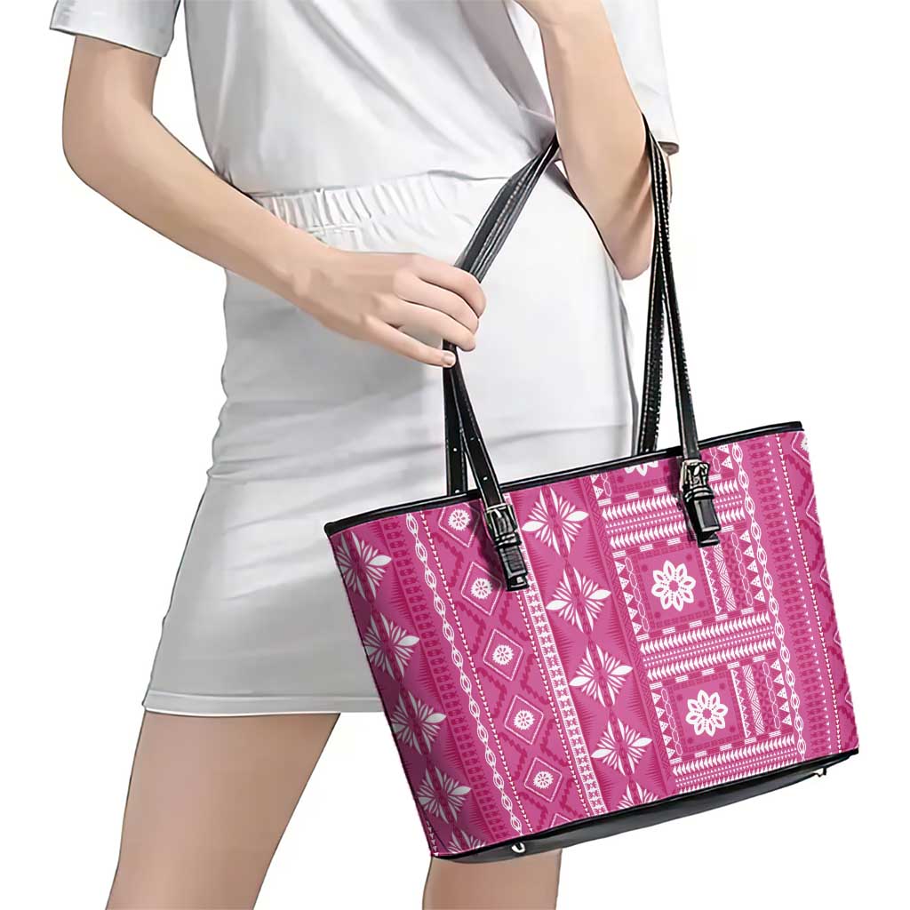 Fiji Masi All Pink Leather Tote Bag Tapa Pattern - Polynesian Pride