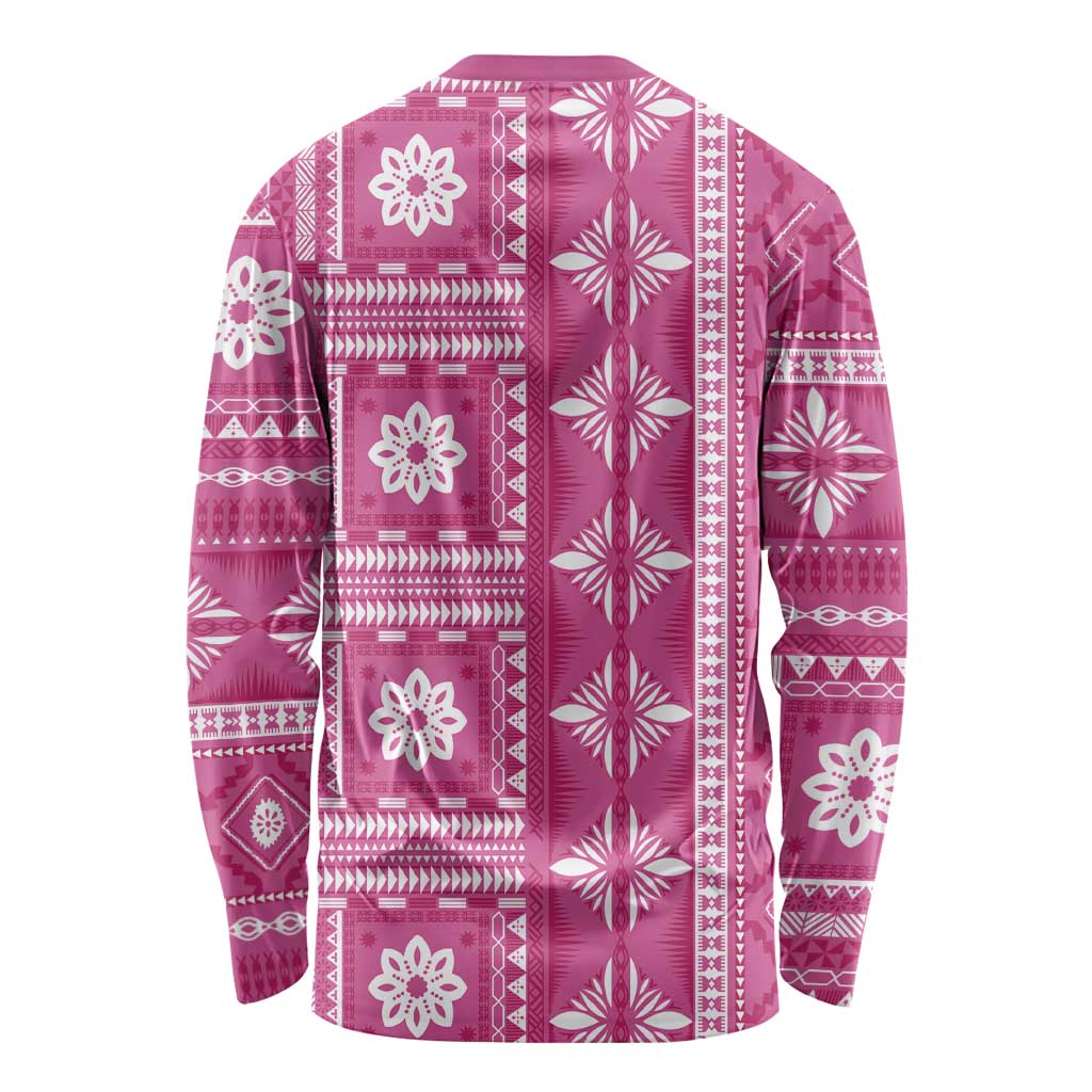 Fiji Masi All Pink Long Sleeve Shirt Tapa Pattern - Polynesian Pride