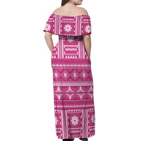 Fiji Masi All Pink Off Shoulder Maxi Dress Tapa Pattern - Polynesian Pride
