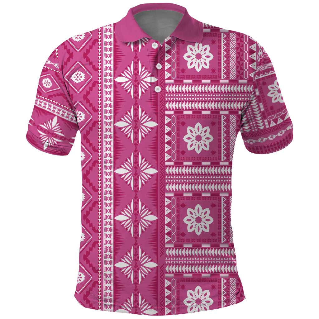 Fiji Masi All Pink Polo Shirt Tapa Pattern - Polynesian Pride
