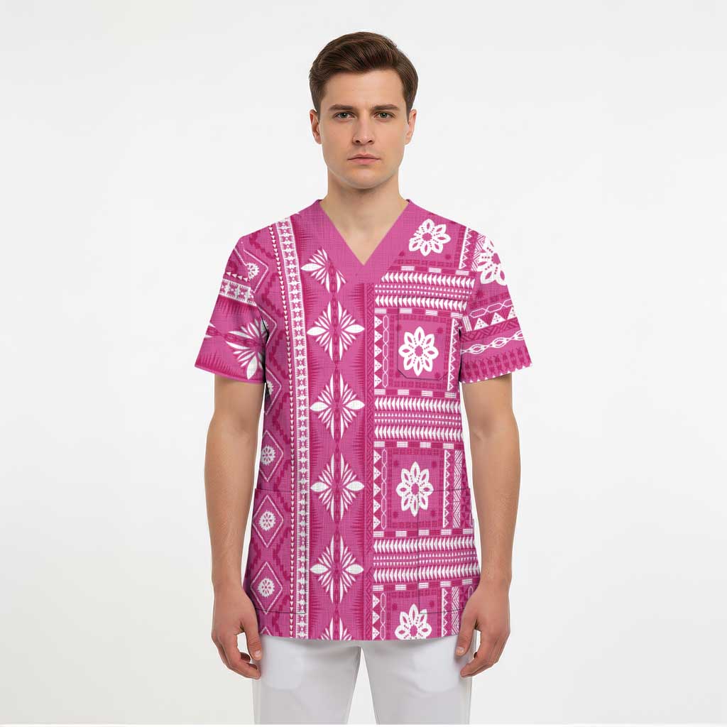 Fiji Masi All Pink Scrub Top Tapa Pattern - Polynesian Pride