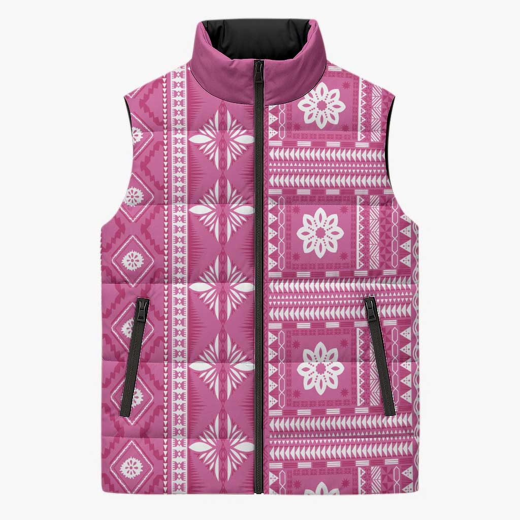 Fiji Masi All Pink Sleeveless Puffer Jacket Tapa Pattern - Polynesian Pride