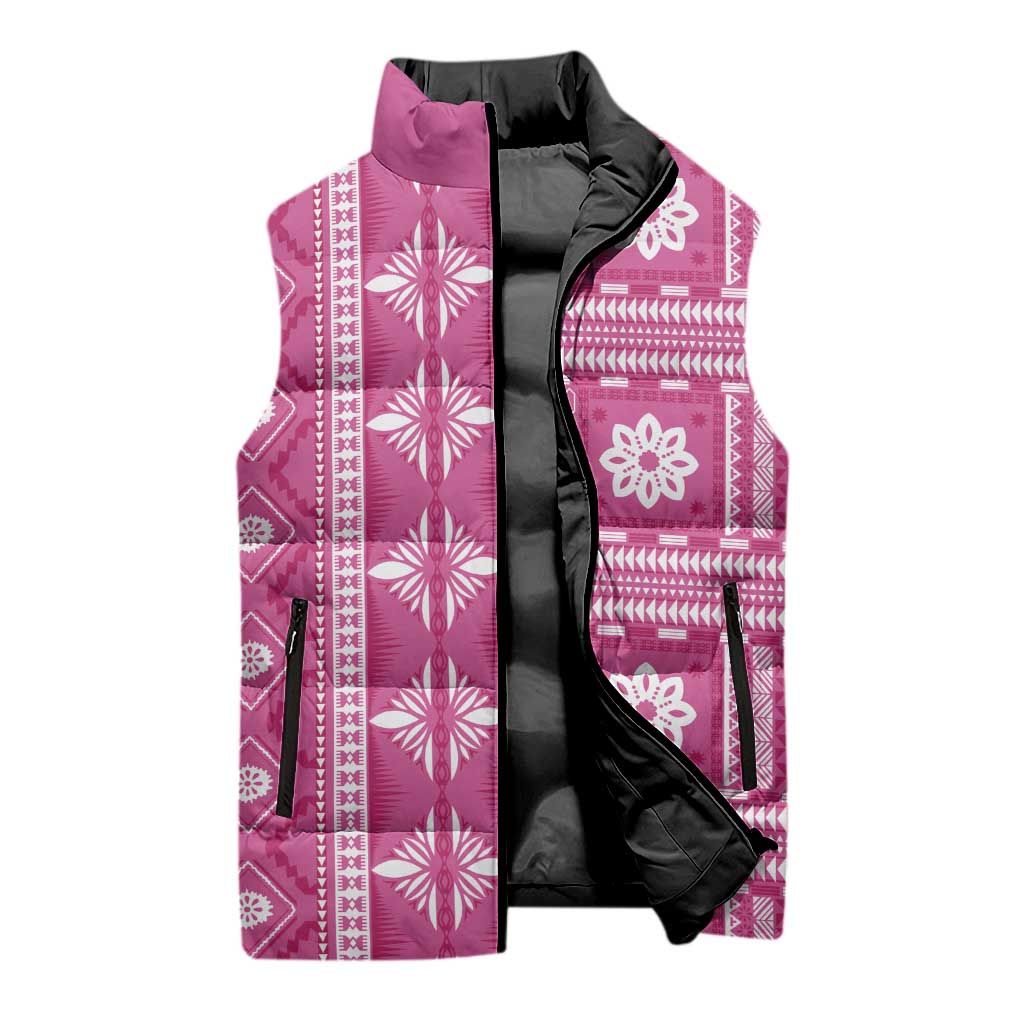Fiji Masi All Pink Sleeveless Puffer Jacket Tapa Pattern - Polynesian Pride