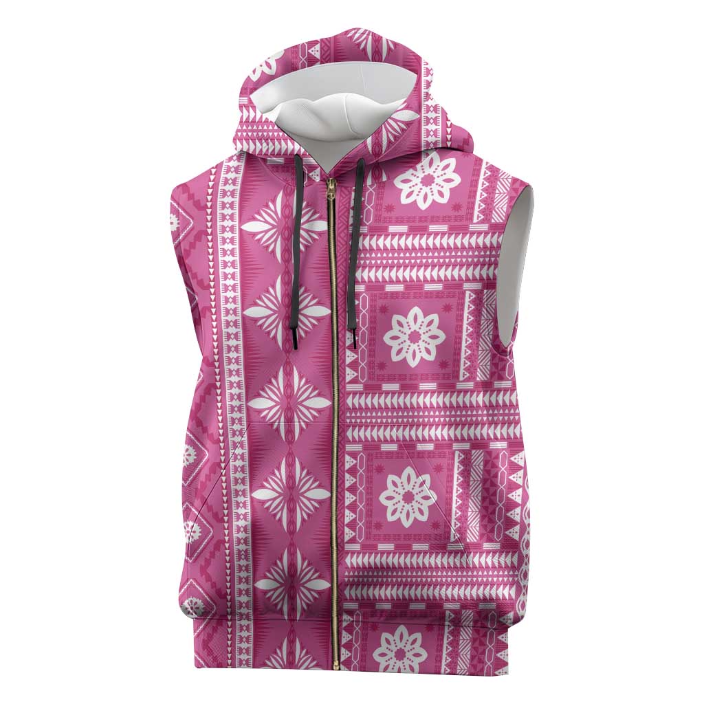 Fiji Masi All Pink Sleeveless Zip Hoodie Tapa Pattern - Polynesian Pride