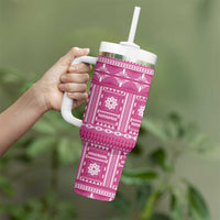 Fiji Masi All Pink Tumbler With Handle Tapa Pattern - Polynesian Pride