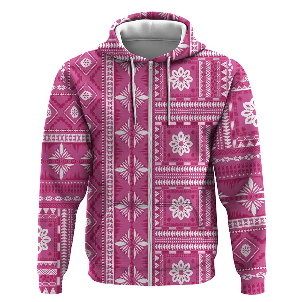 Fiji Masi All Pink Zip Hoodie Tapa Pattern - Polynesian Pride