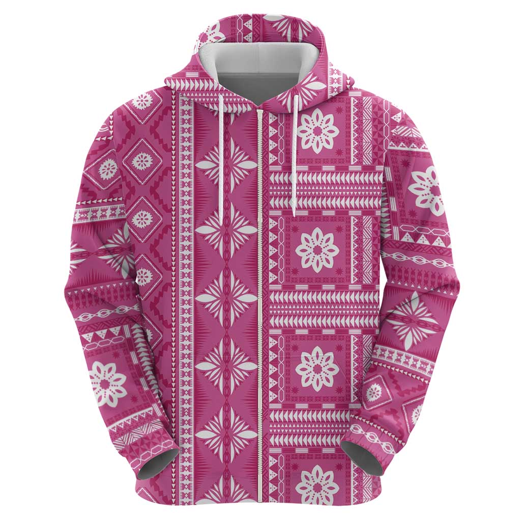 Fiji Masi All Pink Zip Hoodie Tapa Pattern - Polynesian Pride
