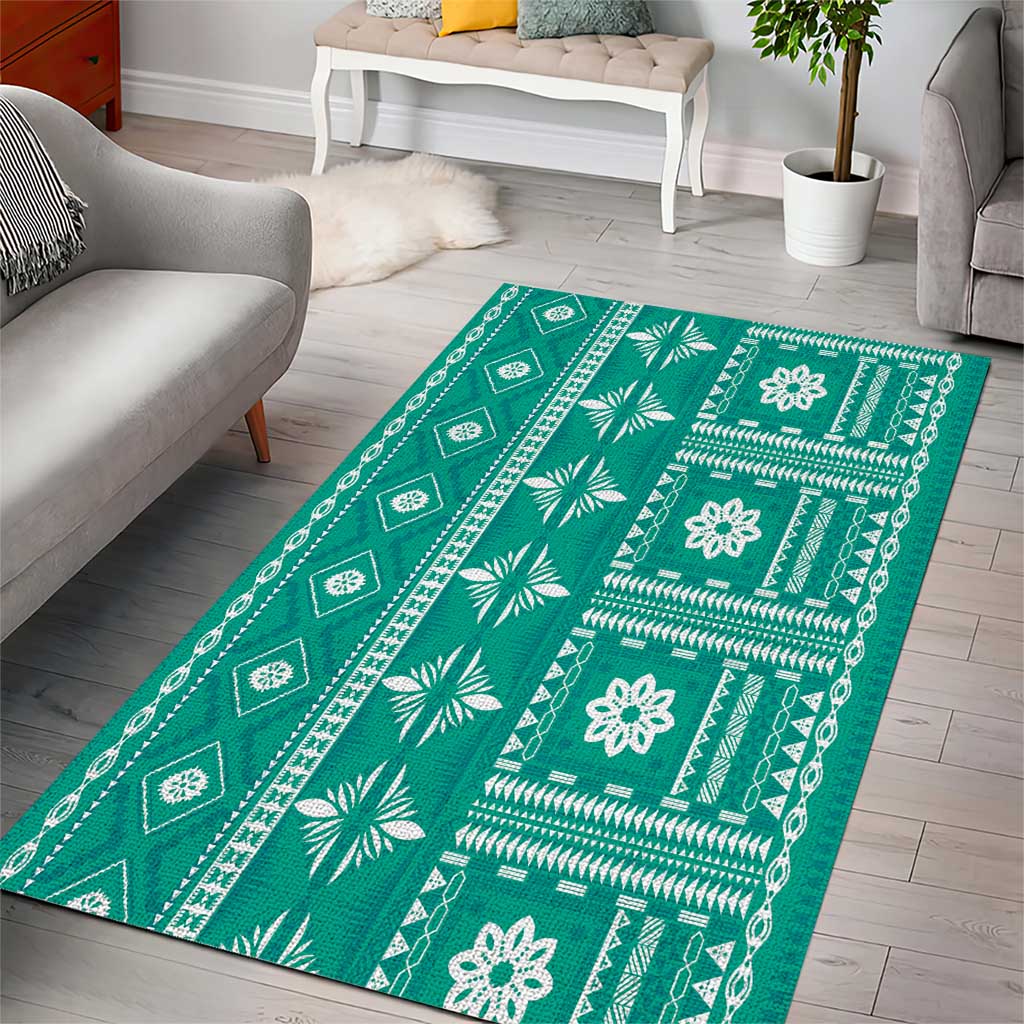Fiji Masi All Teal Area Rug Tapa Pattern - Polynesian Pride
