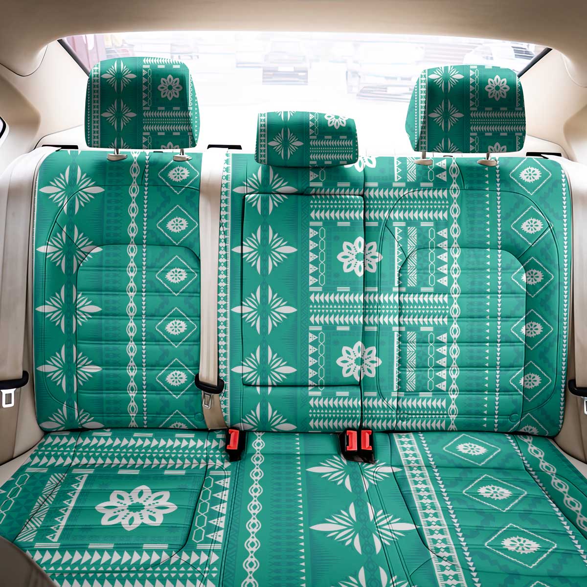 Fiji Masi All Teal Back Car Seat Cover Tapa Pattern - Polynesian Pride