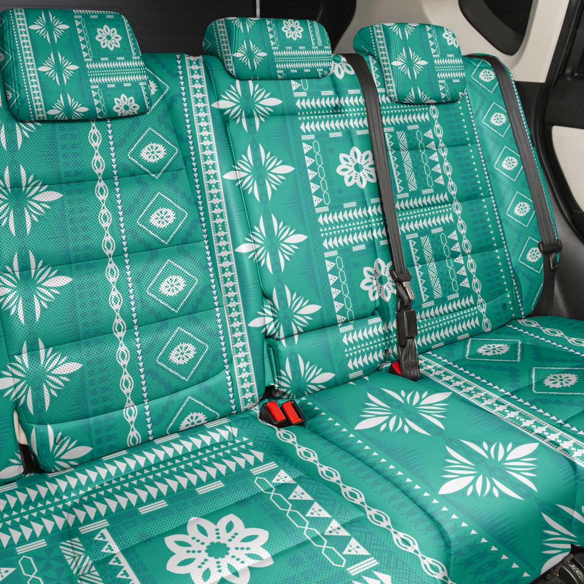 Fiji Masi All Teal Back Car Seat Cover Tapa Pattern - Polynesian Pride