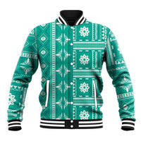 Fiji Masi All Teal Baseball Jacket Tapa Pattern - Polynesian Pride