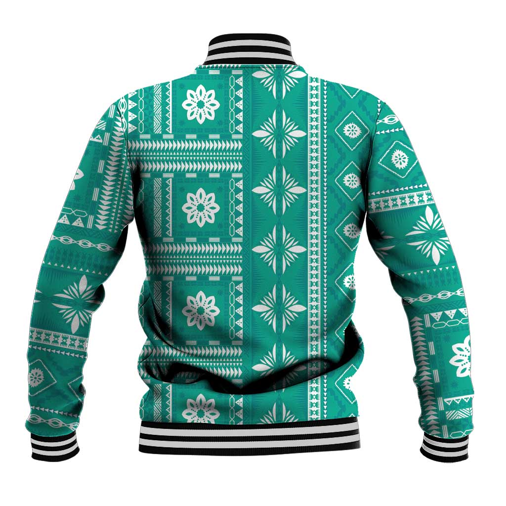 Fiji Masi All Teal Baseball Jacket Tapa Pattern - Polynesian Pride