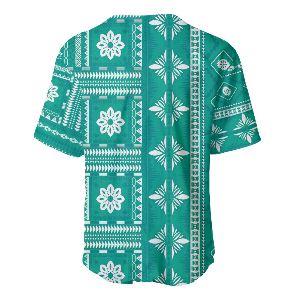 Fiji Masi All Teal Baseball Jersey Tapa Pattern - Polynesian Pride
