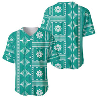Fiji Masi All Teal Baseball Jersey Tapa Pattern - Polynesian Pride