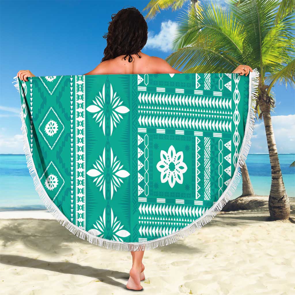 Fiji Masi All Teal Beach Blanket Tapa Pattern - Polynesian Pride
