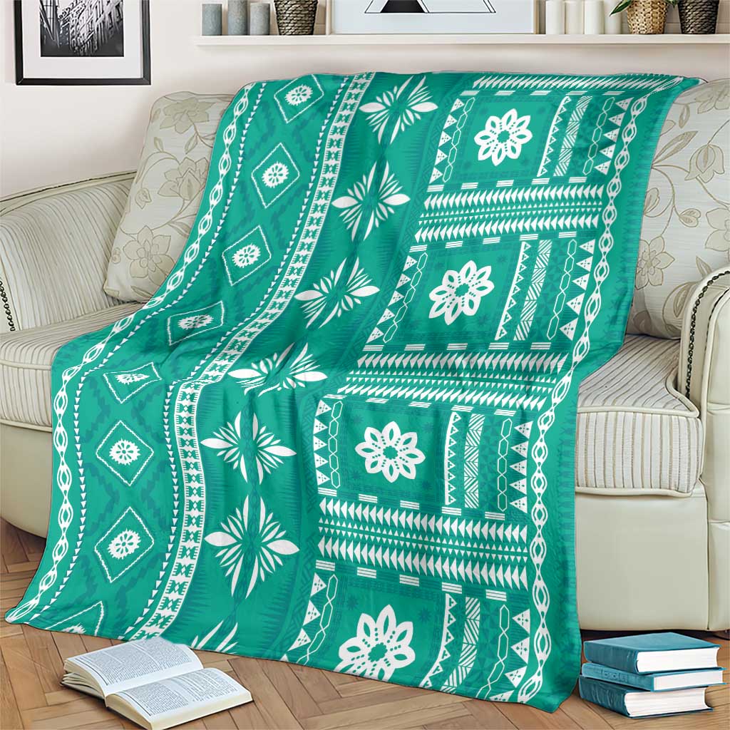 Fiji Masi All Teal Blanket Tapa Pattern - Polynesian Pride