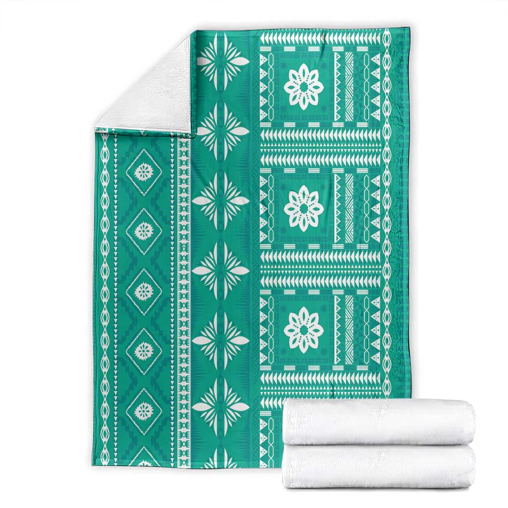 Fiji Masi All Teal Blanket Tapa Pattern - Polynesian Pride