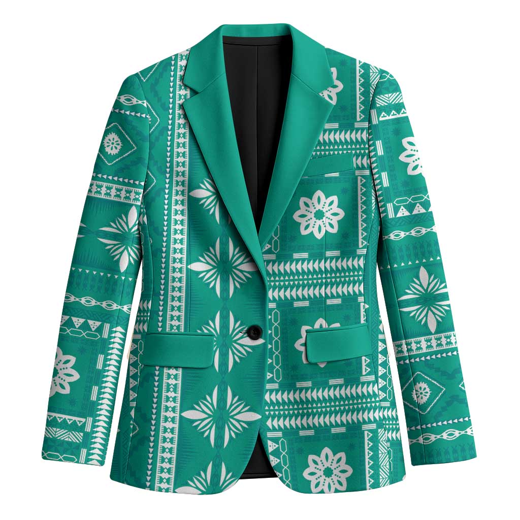 Fiji Masi All Teal Blazer Tapa Pattern - Polynesian Pride