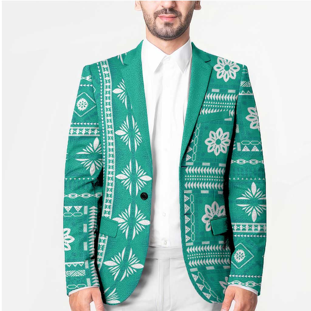 Fiji Masi All Teal Blazer Tapa Pattern - Polynesian Pride