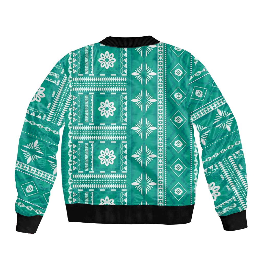 Fiji Masi All Teal Bomber Jacket Tapa Pattern - Polynesian Pride