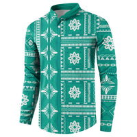 Fiji Masi All Teal Button Sweatshirt Tapa Pattern - Polynesian Pride