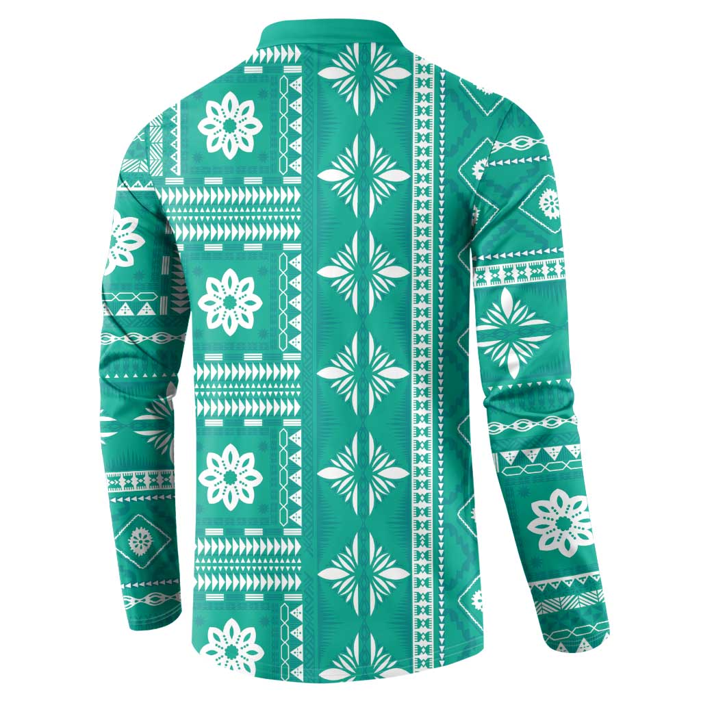 Fiji Masi All Teal Button Sweatshirt Tapa Pattern - Polynesian Pride