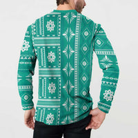 Fiji Masi All Teal Button Sweatshirt Tapa Pattern - Polynesian Pride