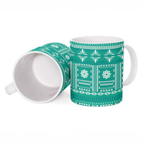 Fiji Masi All Teal Ceramic Mug Tapa Pattern - Polynesian Pride