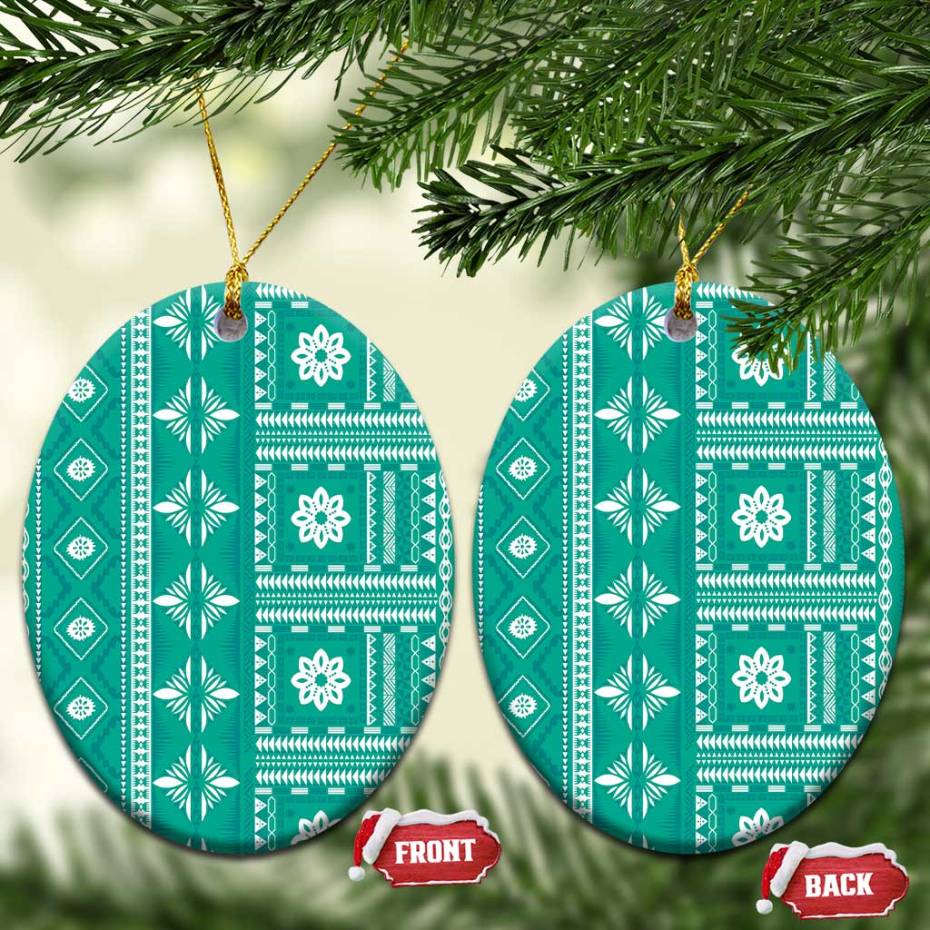 Fiji Masi All Teal Ceramic Ornament Tapa Pattern - Polynesian Pride