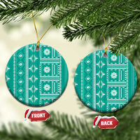 Fiji Masi All Teal Ceramic Ornament Tapa Pattern - Polynesian Pride
