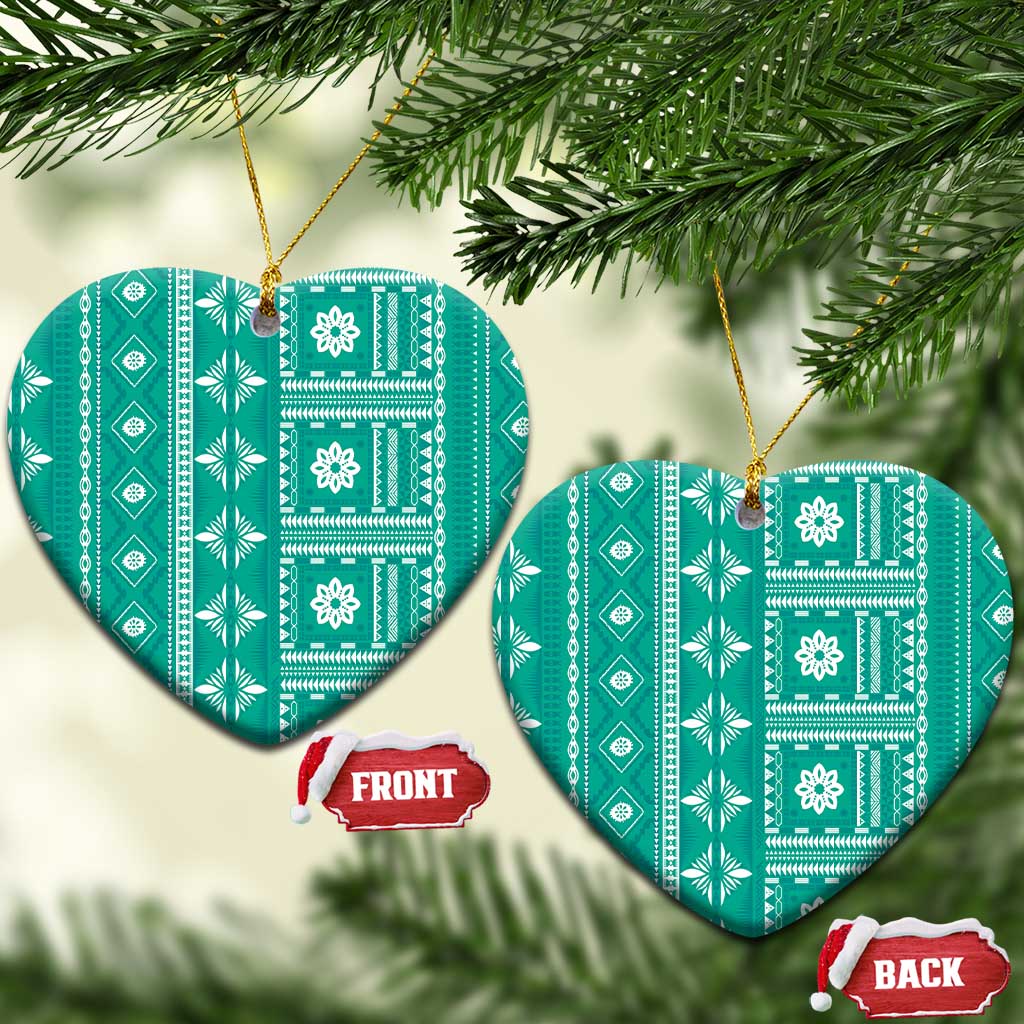 Fiji Masi All Teal Ceramic Ornament Tapa Pattern - Polynesian Pride