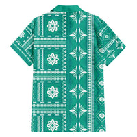 Fiji Masi All Teal Family Matching Long Sleeve Bodycon Dress and Hawaiian Shirt Tapa Pattern - Polynesian Pride